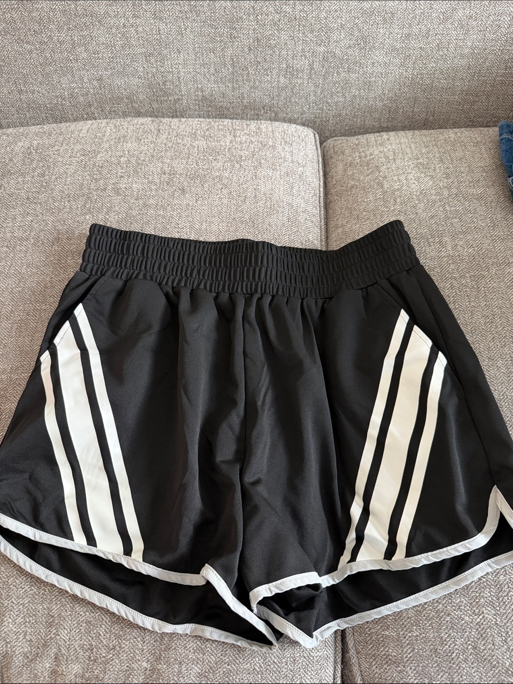 SHEIN Black Athletic Shorts with White Stripe Trim